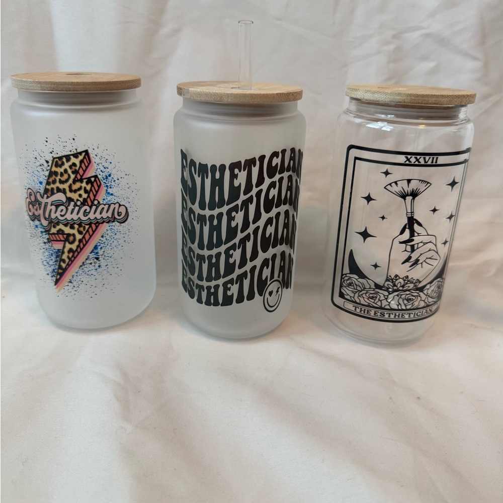 Aesthetician Themed Glass Jars with Bamboo‎ Lids